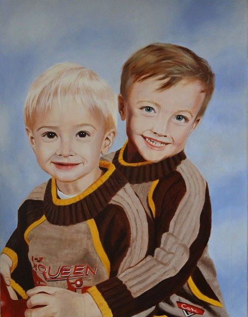 Painting titled "portraits enfants" by Véronique Lepercq, Original Artwork, Oil