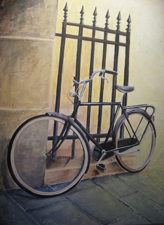 Peinture intitulée "La Bicyclette" par Véronique Pastel, Œuvre d'art originale, Huile