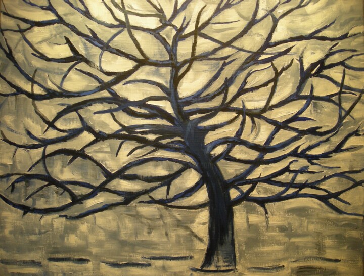 Painting titled "L'arbre Bleu" by Véronique Pastel, Original Artwork, Oil