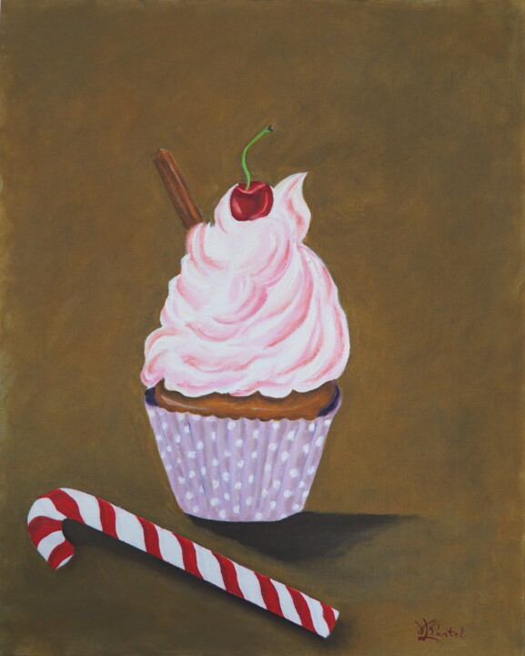 Painting titled "Cup Cake" by Véronique Pastel, Original Artwork, Oil