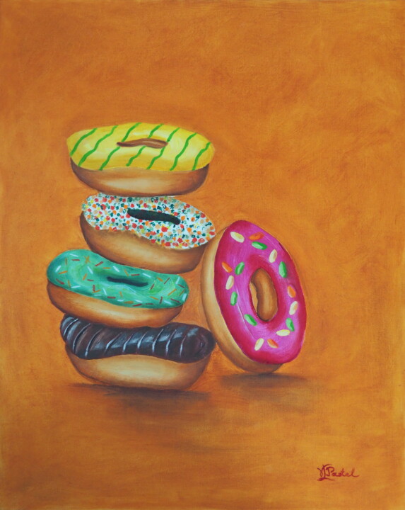 Painting titled "Les Donuts" by Véronique Pastel, Original Artwork, Oil