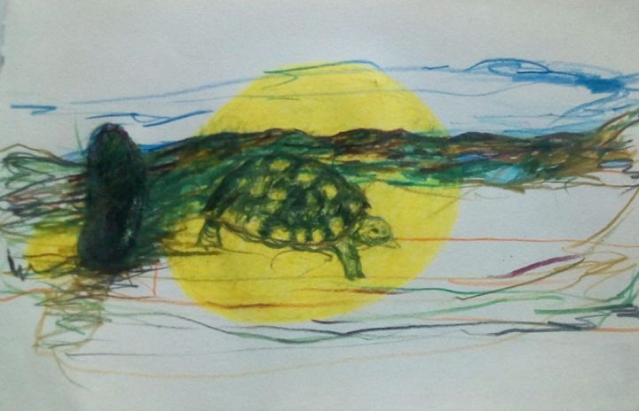 Drawing titled "Paysage et tortue" by Véronique Verdier, Original Artwork, Other