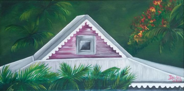 Peinture intitulée "La maison rose" par Dje Nny, Œuvre d'art originale, Huile