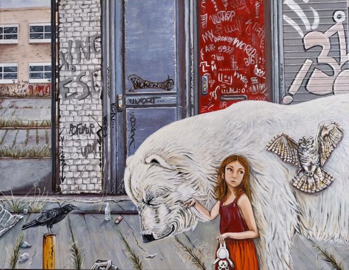 Картина под названием "Le messager" - Valérie Mortier, Подлинное произведение искусства, Акрил Установлен на Деревянная рама…