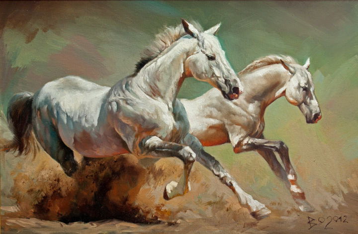 Painting titled "Horses" by Verschieden, Original Artwork