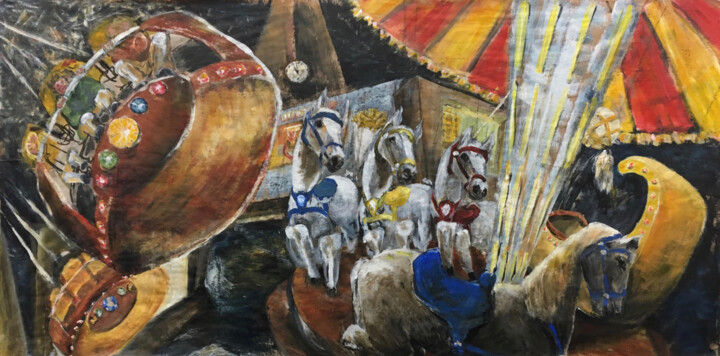 Pittura intitolato "The merry goes 'rou…" da Filip Callewaert, Opera d'arte originale, Acrilico