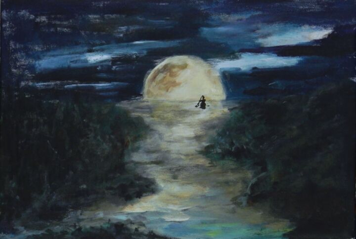 Schilderij getiteld "Wet moonlight" door Filip Callewaert, Origineel Kunstwerk, Acryl