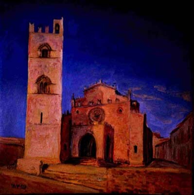 Peinture intitulée "Erice - il Duomo" par Vesco Rosario, Œuvre d'art originale, Huile
