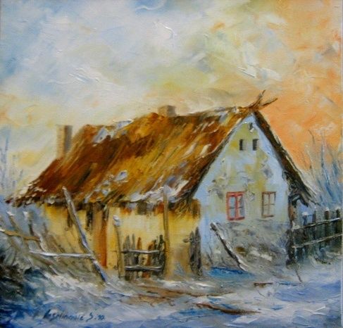 Painting titled "old reed house" by Bubi, Original Artwork, Oil