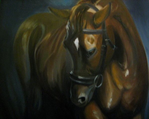 Peinture intitulée "brown horse" par Bubi, Œuvre d'art originale, Huile