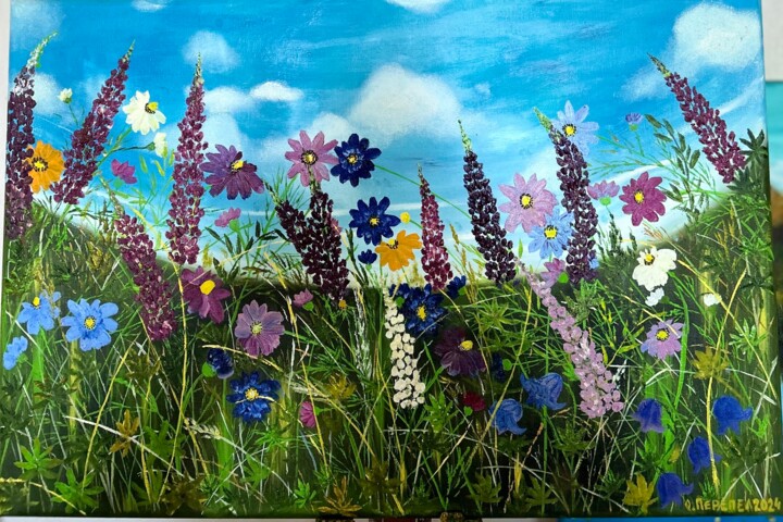Картина под названием "Весняний луг" - Oksana Perepelytsia, Подлинное произведение искусства, Масло
