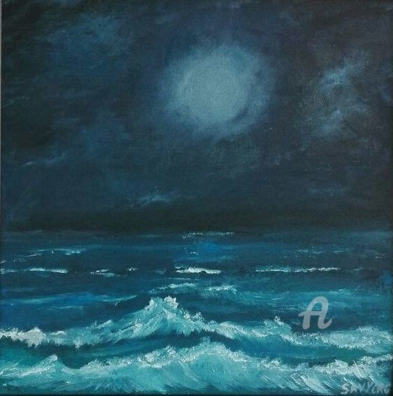 Painting titled "Sea night" by Sav Yorg, Original Artwork, Oil