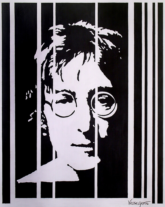 Painting titled "John Lennon" by Vlado Vesselinov, Original Artwork, Acrylic Mounted on Wood Stretcher frame