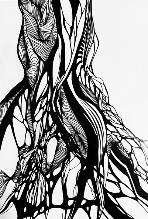 Dessin intitulée "Black. Metamorphosi…" par Vesta Shi, Œuvre d'art originale, Encre