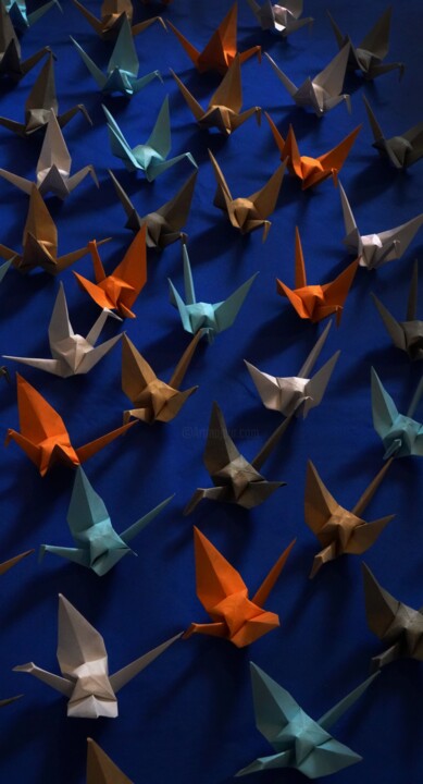 Fotografie mit dem Titel "Origami Extinction…" von Vethan Sautour, Original-Kunstwerk, Digitale Fotografie Auf Holzplatte mo…