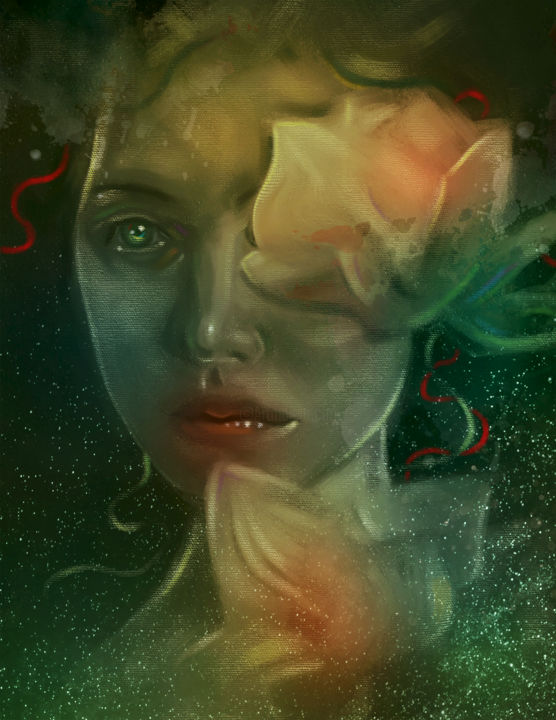 Digital Arts titled "forest nymph" by Veuliah, Original Artwork, Digital Painting