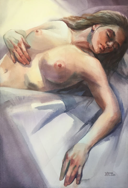 Pintura titulada "Nude girl. Nude mod…" por Natalia Veyner, Obra de arte original, Acuarela