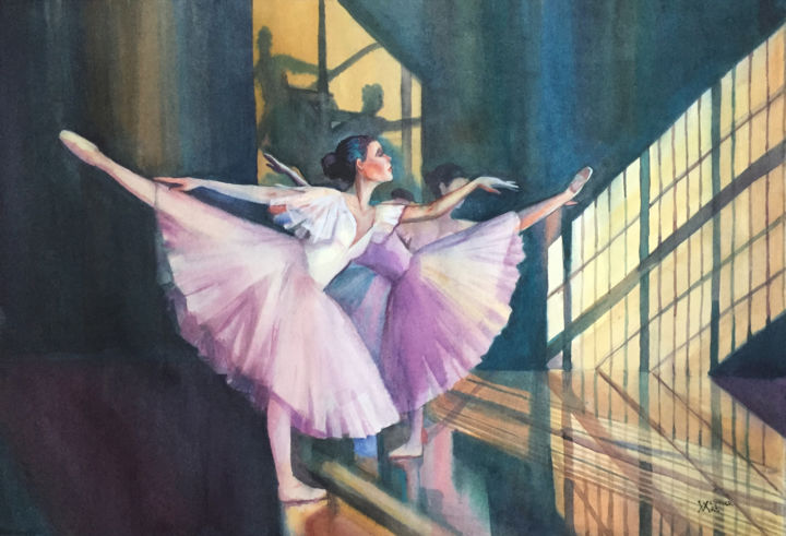 Peinture intitulée "Ballet class" par Natalia Veyner, Œuvre d'art originale, Aquarelle