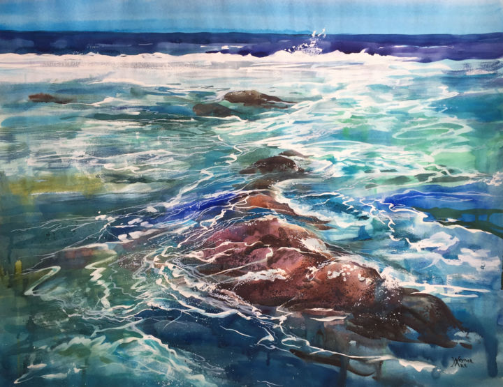 Peinture intitulée "Ocean" par Natalia Veyner, Œuvre d'art originale, Aquarelle