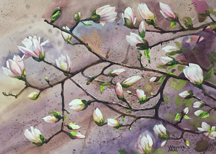 Malarstwo zatytułowany „Spring flowers of P…” autorstwa Natalia Veyner, Oryginalna praca, Akwarela