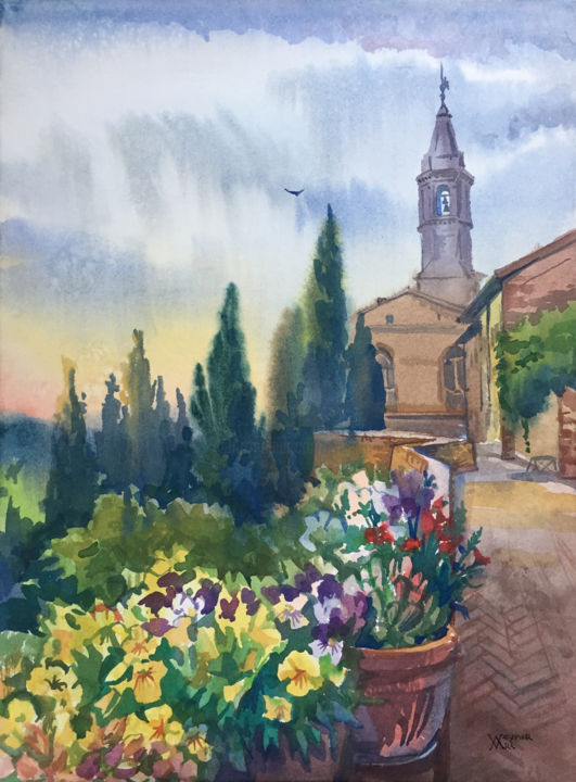 Painting titled "Pienza, Italy. Town…" by Natalia Veyner, Original Artwork, Watercolor