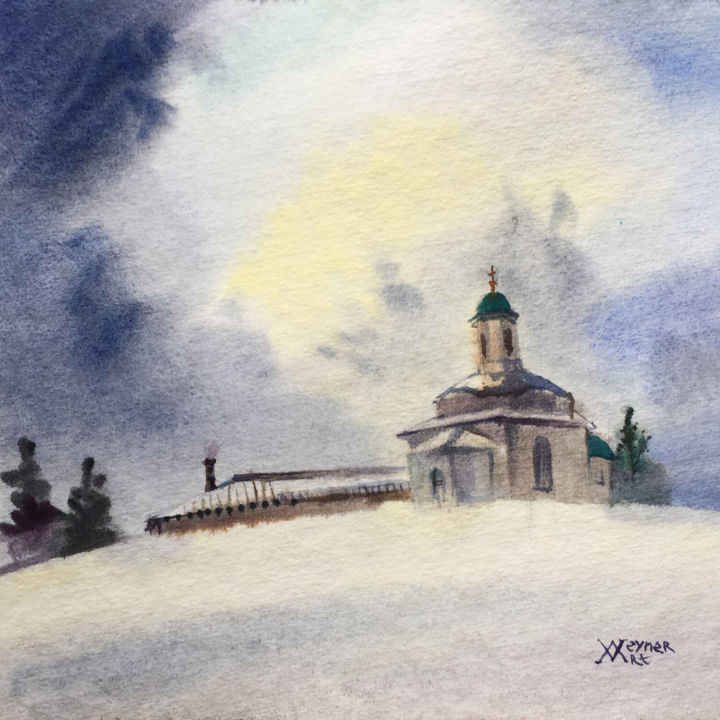 Painting titled "Winter landscape. C…" by Natalia Veyner, Original Artwork, Watercolor