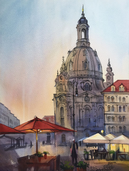 Painting titled "Evening Dresden. Wa…" by Natalia Veyner, Original Artwork, Watercolor