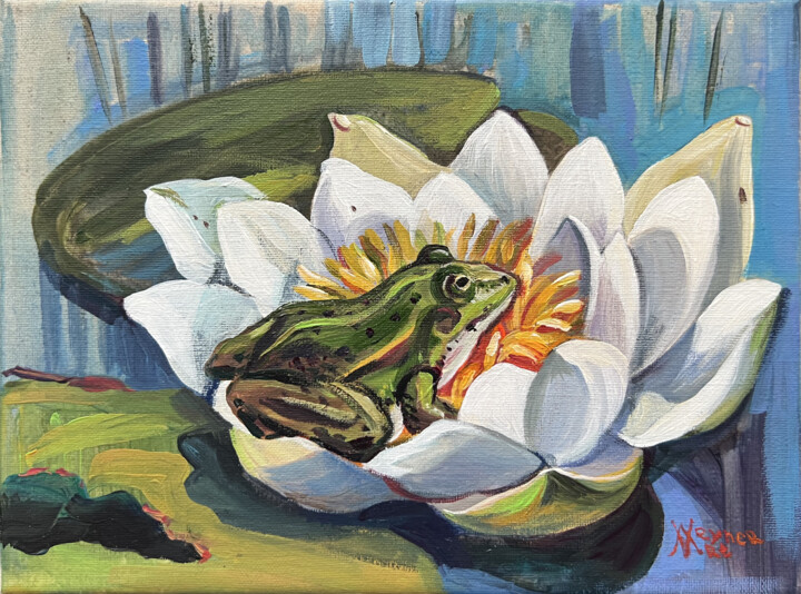 Painting titled "The Frog Princess.…" by Natalia Veyner, Original Artwork, Acrylic