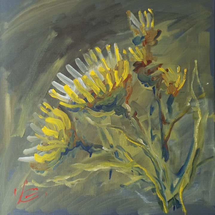Painting titled "Series SUNFLOWERS o…" by Volodymyr Glukhomanyuk, Original Art, Oil Mounted on Stretcher frame