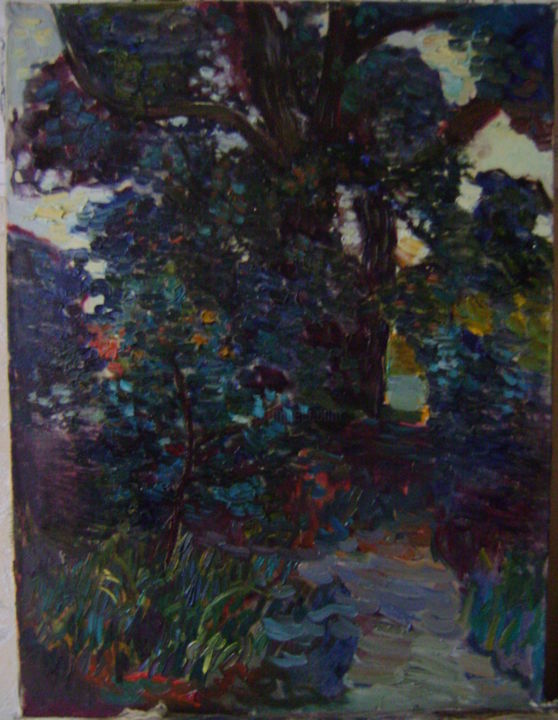 Painting titled "Вечірнє дерево" by Volodimir Gabuda, Original Artwork, Oil