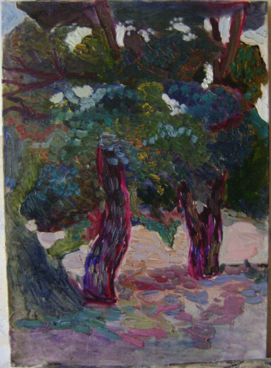 Painting titled "Два дерева" by Volodimir Gabuda, Original Artwork, Oil
