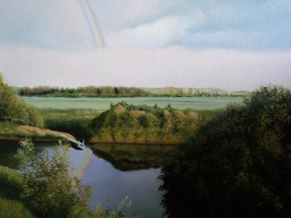 Картина под названием "Пейзаж с радугой" - Владимир Гневашев, Подлинное произведение искусства, Масло