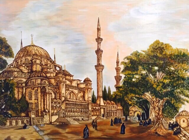 Painting titled "istanbul-suleymaniy…" by Vhe, Original Artwork, Gouache
