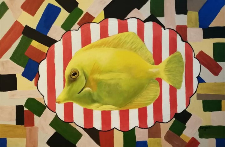 Painting titled "Yellow Fish" by Viacheslav Bitkin, Original Artwork, Oil