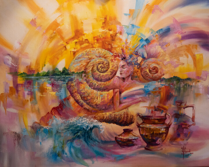 Painting titled "SEASHELL" by Viacheslav Shustov, Original Artwork, Oil