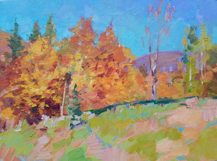 Картина под названием "осень в горах" - Viacheslaw Pereta, Подлинное произведение искусства, Масло