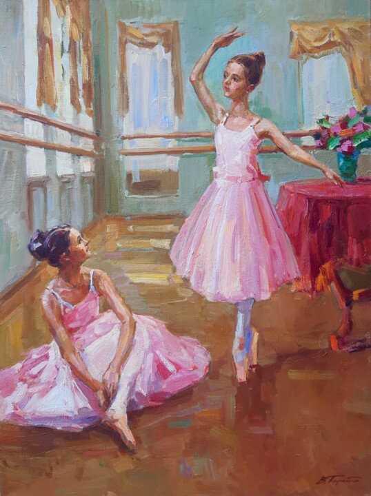Painting titled "Jeunes ballerines" by Viacheslaw Pereta, Original Artwork, Oil Mounted on Wood Stretcher frame