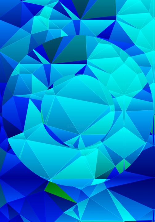 Digital Arts titled "Geometric Blue" by Viajacobi, Original Artwork, Digital Painting