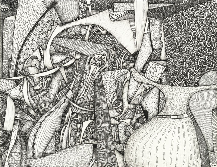 Zeichnungen mit dem Titel "Finding war funny" von Vian, Original-Kunstwerk, Tinte