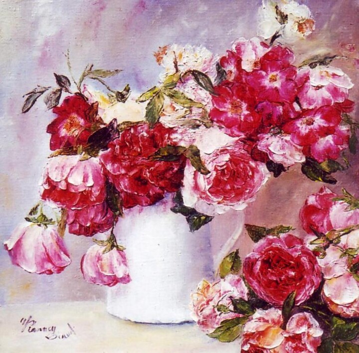 Peinture intitulée "Mes roses" par Yvette Vianney-Liaud, Œuvre d'art originale