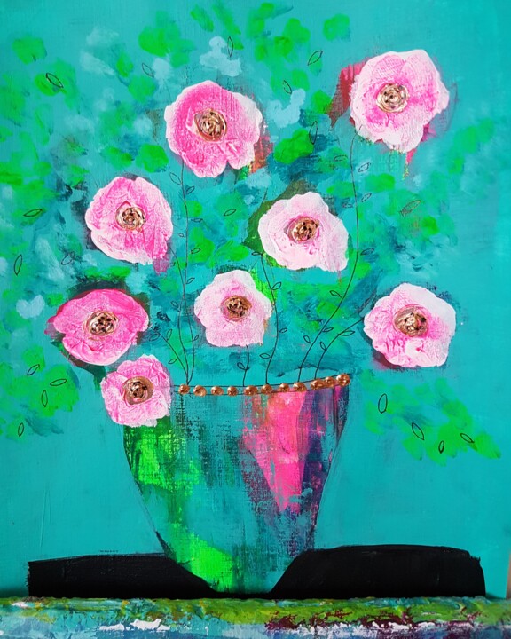 Peinture intitulée "Fleurs" par Vibeke Lerkenfeldt, Œuvre d'art originale, Acrylique