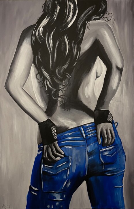 Painting titled "Girl in jeans." by Vicca, Original Artwork, Acrylic