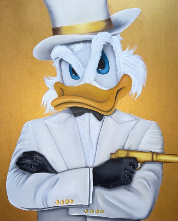 Painting titled "Scrooge wie Bond" by Vicca, Original Artwork, Oil