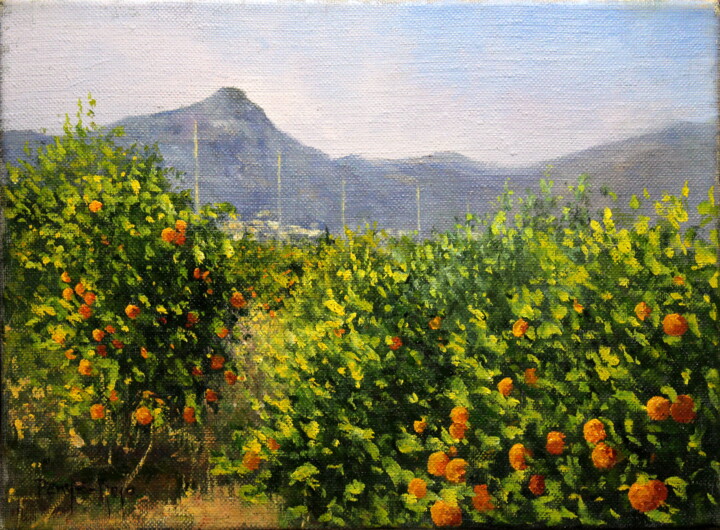 Painting titled "Montaña de Pipa" by Vicent Penya-Roja, Original Artwork, Oil Mounted on Wood Stretcher frame