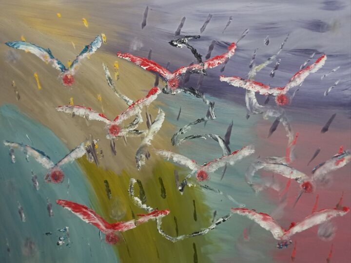 Painting titled "Gaviotas" by Vicente Hijo De Luna, Original Artwork, Acrylic