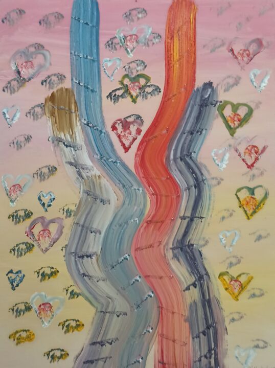 Painting titled "Llueven corazones" by Vicente Hijo De Luna, Original Artwork, Acrylic