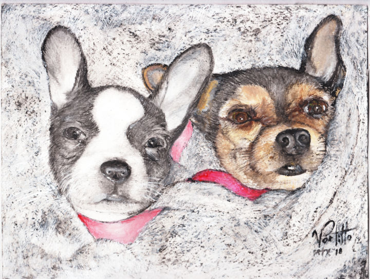 Painting titled "0033-Perritos Chihu…" by Vicente Portillo O Vincent Of Houston, Original Artwork