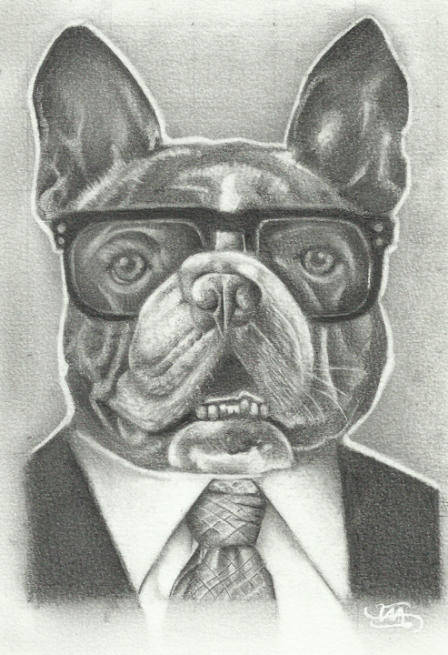 Рисунок под названием "French bulldog.jpg" - Vicente Menezes, Подлинное произведение искусства, Графит