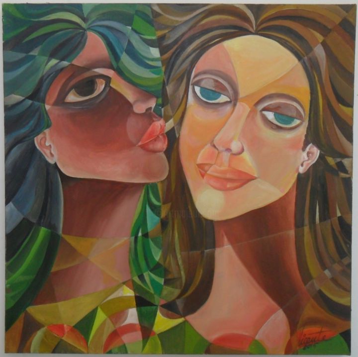 Painting titled "Mulheres I" by Vicente Morais, Original Artwork, Acrylic