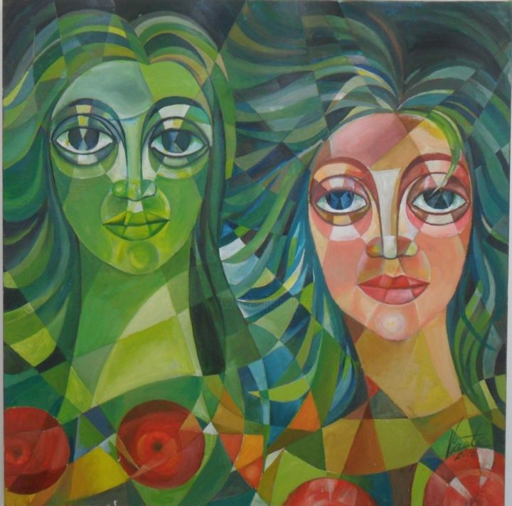 Painting titled "Mulheres II" by Vicente Morais, Original Artwork, Acrylic